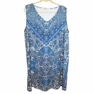 Gorgeous Sakurafina Blue & White Paisley Sleeveless Shift Dres Size 2XL NWOT